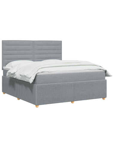 Letto Box Spring LED con Materasso Grigio Chiaro 140 x 190 cm