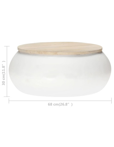 Tavolino da Salotto Bianco 68x68x30 cm Legno Massello di Mango
