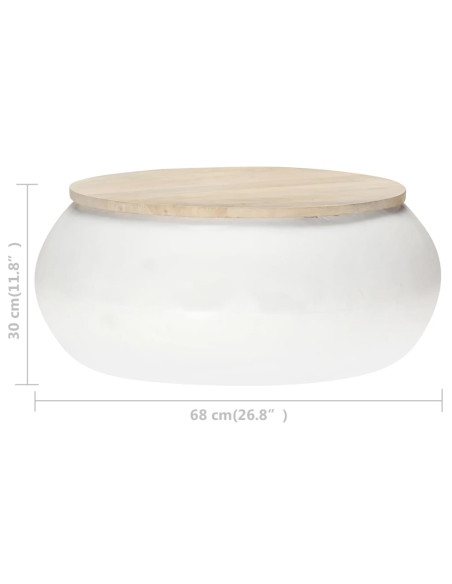 Tavolino da Salotto Bianco 68x68x30 cm Legno Massello di Mango