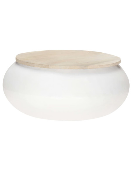 Tavolino da Salotto Bianco 68x68x30 cm Legno Massello di Mango