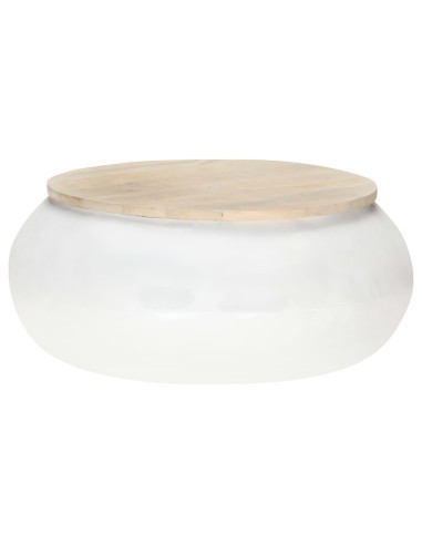 Tavolino da Salotto Bianco 68x68x30 cm Legno Massello di Mango