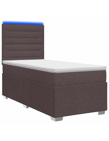 Letto Box Spring LED con Materasso Marrone Scuro 100 x 200 cm