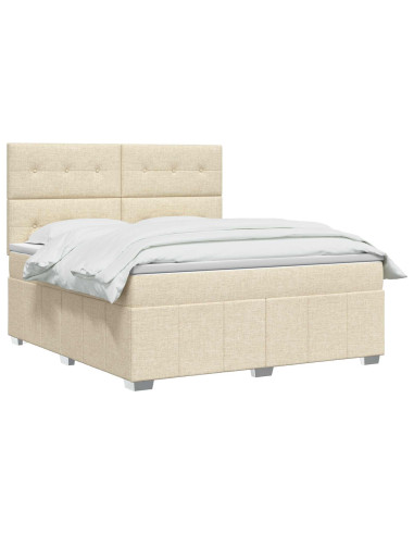 Letto Box Spring LED con Materasso Crema 140 x 200 cm Tessuto