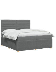 Letto Box Spring LED con Materasso Grigio Scuro 200 x 200 cm 2