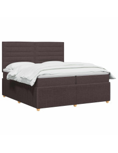 Letto Box Spring LED con Materasso Marrone Scuro 200 x 200 cm 2