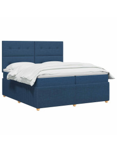 Letto Box Spring LED con Materasso Blu 200 x 200 cm Tessuto 2
