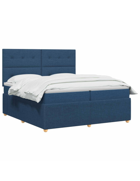 Letto Box Spring LED con Materasso Blu 200 x 200 cm Tessuto