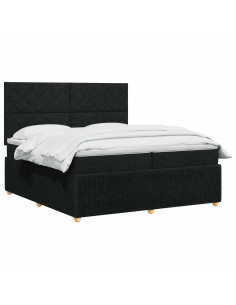 Letto Box Spring LED con Materasso Nero 200 x 200 cm Tessuto 2