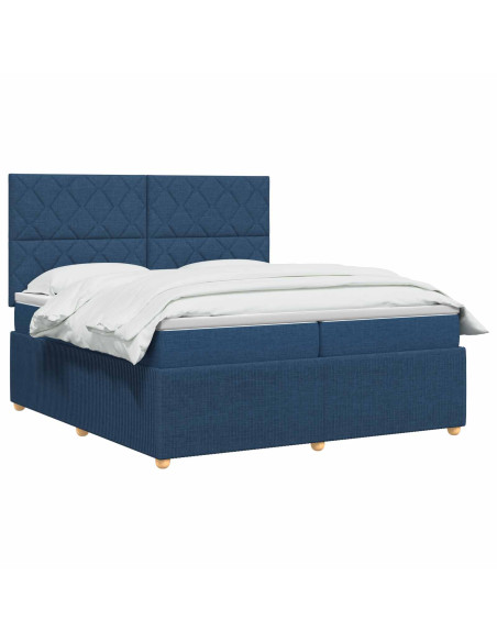 Letto Box Spring LED con Materasso Blu 200 x 200 cm Tessuto