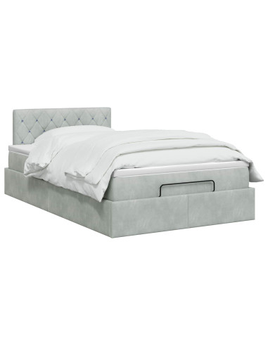 Letto ottomano con materasso Grigio Chiaro 120 x 200 cm Velluto