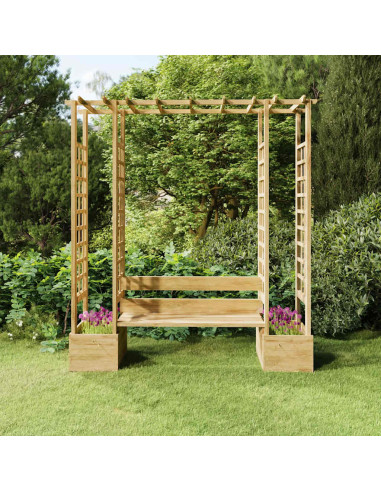 Pergola da Giardino Panca e Vasi Legno Massello Pino Impregnato