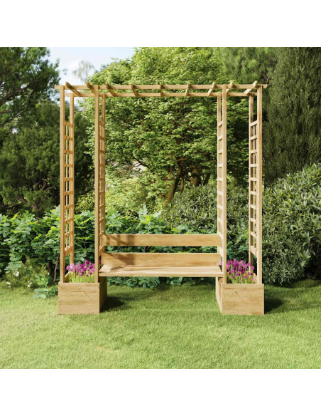 Pergola da Giardino Panca e Vasi Legno Massello Pino Impregnato