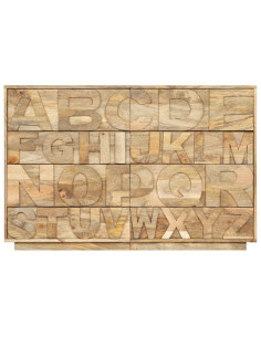 Mobile Alfabeto 6 Cassetti 120x35x79 cm in Legno Massello Mango