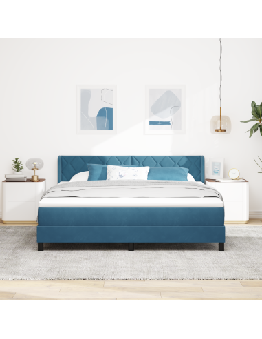 Letto a molle con testiera Blu Scuro 200 x 180 cm Velluto