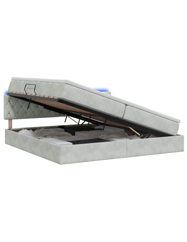 Letto con contenitore LED e materasso Grigio Chiaro