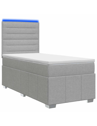 Letto Box Spring LED con Materasso Grigio Chiaro 100 x 200 cm