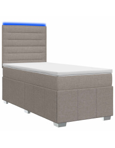 Letto Box Spring LED con Materasso Tortora 100 x 200 cm Tessuto