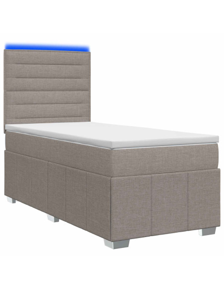 Letto Box Spring LED con Materasso Tortora 100 x 200 cm Tessuto