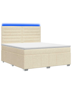 Letto Box Spring LED con Materasso Crema 140 x 190 cm Tessuto