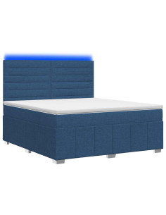 Letto Box Spring LED con Materasso Blu 140 x 190 cm Tessuto