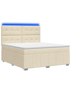 Letto Box Spring LED con Materasso Crema 140 x 190 cm Tessuto