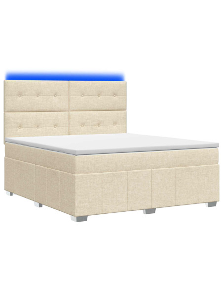 Letto Box Spring LED con Materasso Crema 140 x 190 cm Tessuto