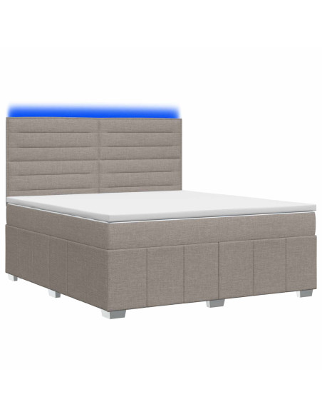 Letto Box Spring LED con Materasso Tortora 140 x 200 cm Tessuto