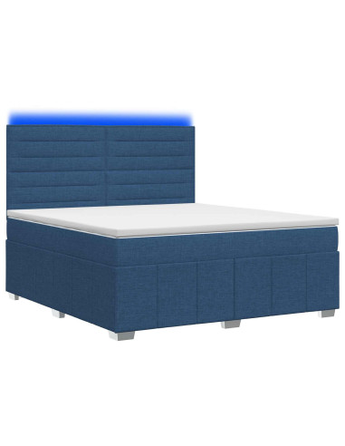 Letto Box Spring LED con Materasso Blu 140 x 200 cm Tessuto