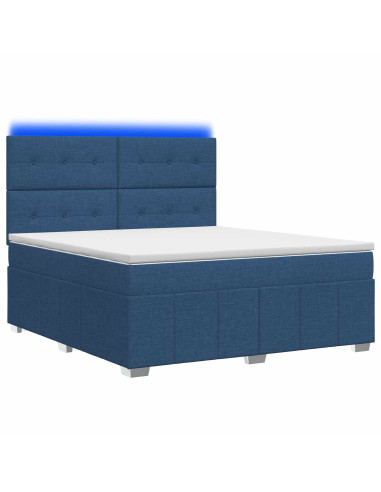 Letto Box Spring LED con Materasso Blu 160 x 200 cm Tessuto