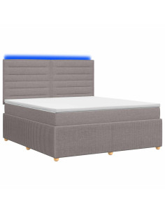 Letto Box Spring LED con Materasso Tortora 140 x 190 cm Tessuto