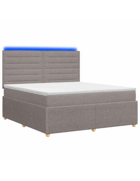Letto Box Spring LED con Materasso Tortora 140 x 200 cm Tessuto