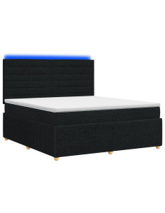 Letto Box Spring LED con Materasso Nero 180 x 200 cm Tessuto