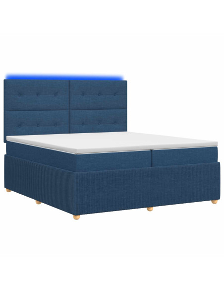 Letto Box Spring LED con Materasso Blu 200 x 200 cm Tessuto
