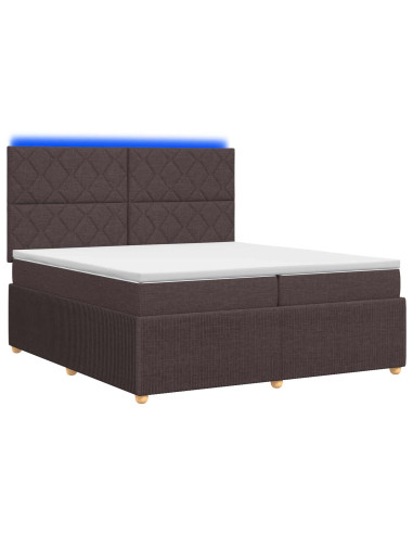 Letto Box Spring LED con Materasso Marrone Scuro 200 x 200 cm