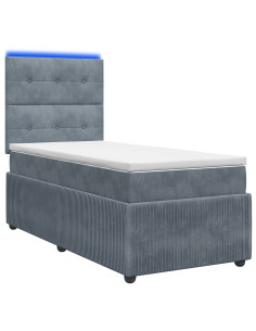 Letto Box Spring LED con Materasso Grigio Scuro 90 x 190 cm