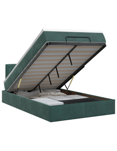 Letto ottomano con materasso Verde Scuro 120 x 200 cm Velluto