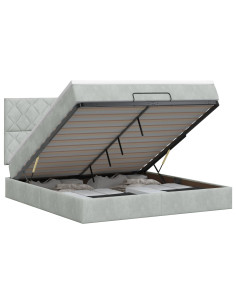Letto ottomano con materasso Grigio Chiaro 140 x 190 cm Velluto