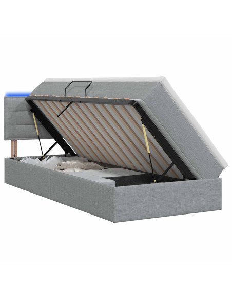 Letto con contenitore LED e materasso Grigio Chiaro 90 x 190 cm