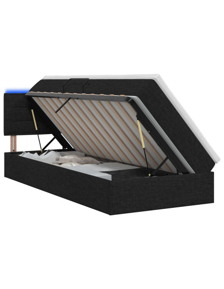Letto con contenitore LED e materasso Nero 100 x 200 cm Tessuto
