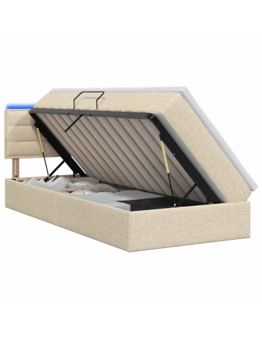 Letto con contenitore LED e materasso Crema 100 x 200 cm