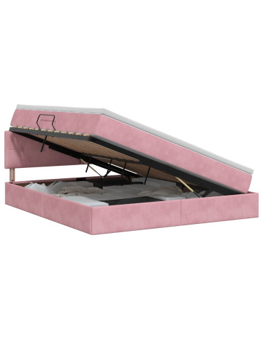 Letto con Contenitore con testiera Rosa 140 x 200 cm Velluto