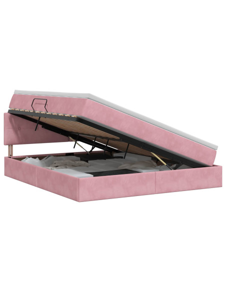 Letto con Contenitore con testiera Rosa 140 x 200 cm Velluto
