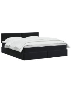 Letto con Contenitore con testiera Nero 180 x 200 cm Velluto 2