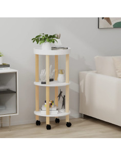 Carrello 3 Ripiani Bianco 38x38x82 cm Legno Multistrato e Pino