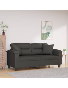 Divano a 2 Posti Cuscini Grigio Scuro 140cm Tessuto Microfibra