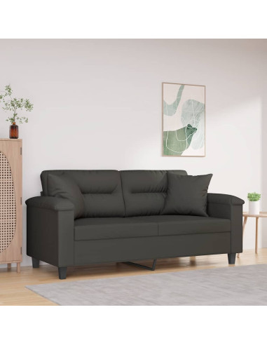 Divano a 2 Posti Cuscini Grigio Scuro 140cm Tessuto Microfibra