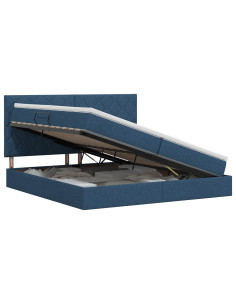 Letto con contenitore e materasso Blu 200 x 200 cm Tessuto