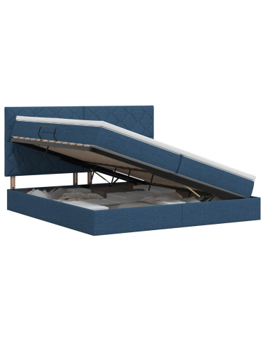Letto con contenitore e materasso Blu 200 x 200 cm Tessuto