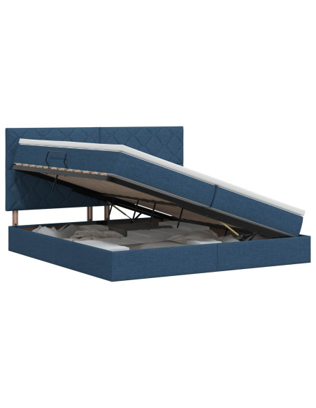 Letto con contenitore e materasso Blu 200 x 200 cm Tessuto