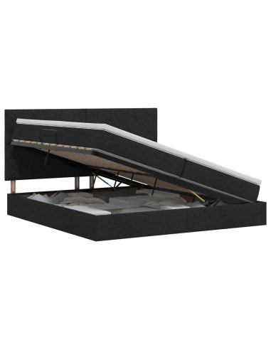 Letto con contenitore e materasso Nero 200 x 200 cm Tessuto